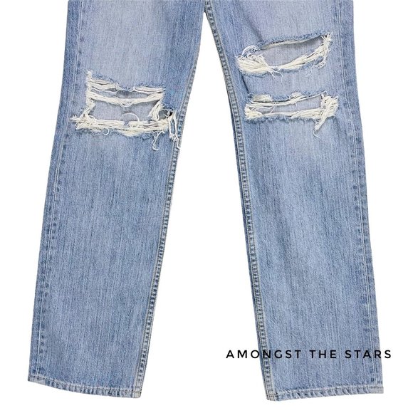 GRLFRND The Mica Distressed High Waisted Straight Leg Blue Jeans - Picture 9 of 11